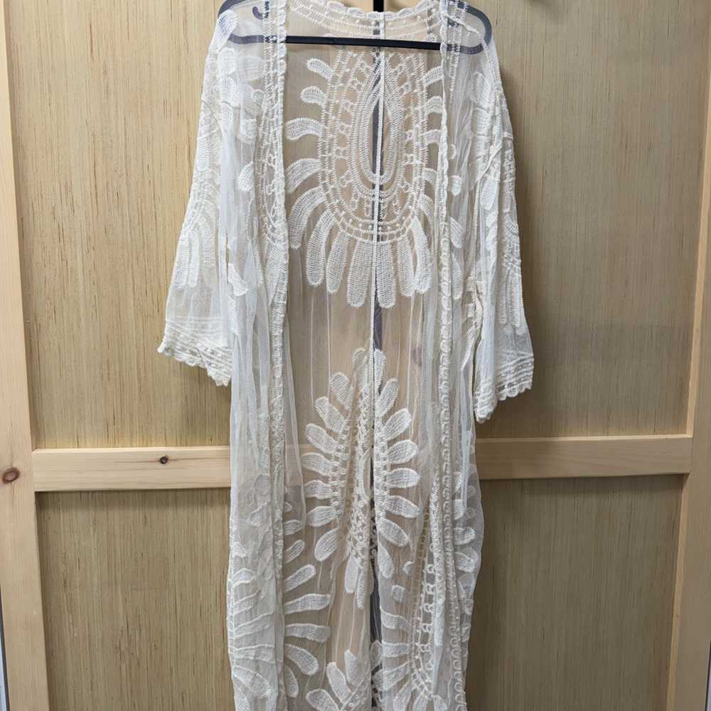 White Sheer Lace Kimono